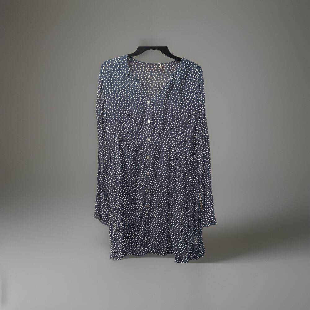 Chan Luu Blouse Womens LG Blue Polkadots Sheer Tunic Dress C29